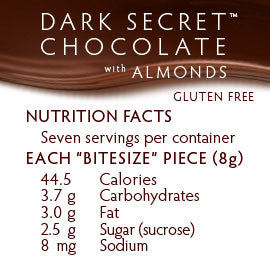 DARK SECRET chocolate with Almonds - 30 Day Box nutrition facts