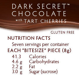 DARK SECRET chocolate with Tart Cherries - 30 Day Box nutrition facts