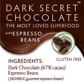 DARK SECRET chocolate with Espresso Beans - 30 Day Box ingredients