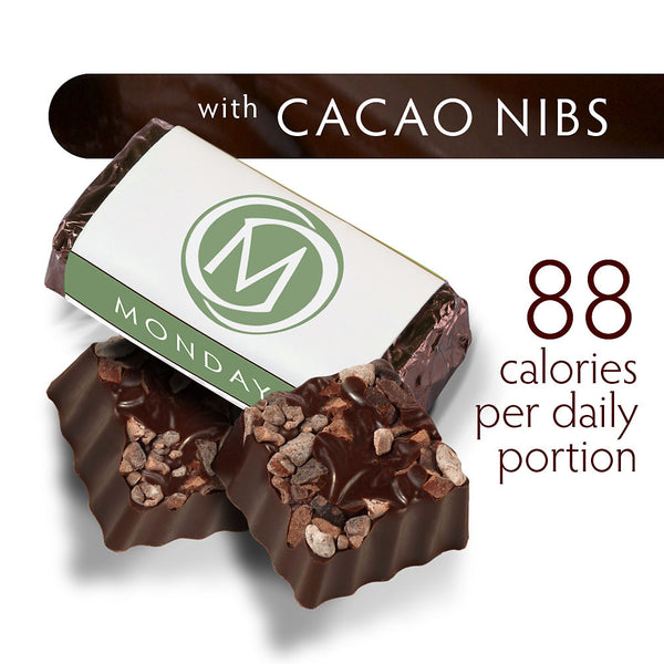 DARK SECRET chocolate with Cacao Nibs - 30 Day Box product close