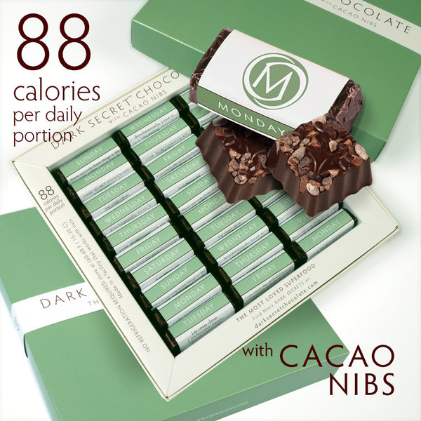 DARK SECRET chocolate with Cacao Nibs - 3 / 30 Day Boxes