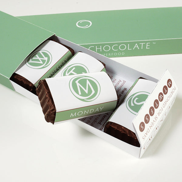 DARK SECRET chocolate with Cacao Nibs - Two 7 Day Boxes open box close