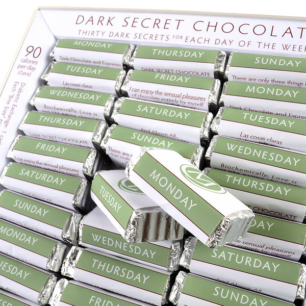 DARK SECRET chocolate with Cacao Nibs - 30 Day Box open