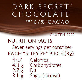 DARK SECRET chocolate with 67% Cacao - 30 day box nutrition facts