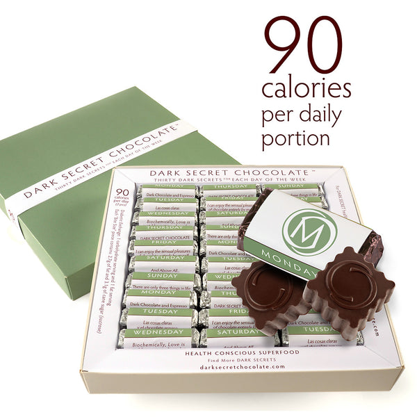 DARK SECRET chocolate with 67% Cacao - 30 day box - Artisan chocolate daily nibble
