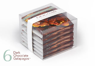 6 Chocolate Galapagos with Milk Chocolate, A handful of freshly roasted walnuts, pecans, macadamia nuts and pistachios, layered with a generous slab of our salted vanilla caramel made with our hundred-year-old family recipe. All that is smothered with a layer of dark or milk chocolate to create our version of a turtle on steroids. One Galapagos is large enough to share with someone, but why would you?