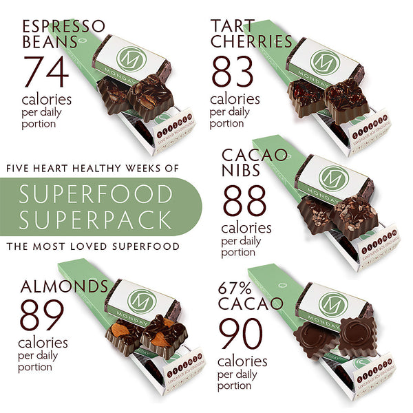 SUPERFOOD SUPERPACK - Five 7 Day Box assortment of DARK SECRET chocolate varieties