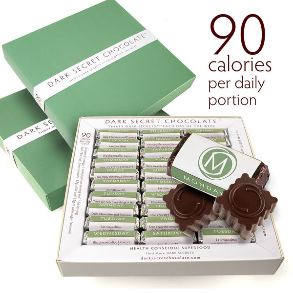 DARK SECRET chocolate with 67% Cacao - 3 / 30 day boxes - Artisan chocolate daily nibble
